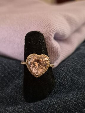 Sterling Silver Heart Simulated Pink Sapphire Halo Engagement Ring Sz 7